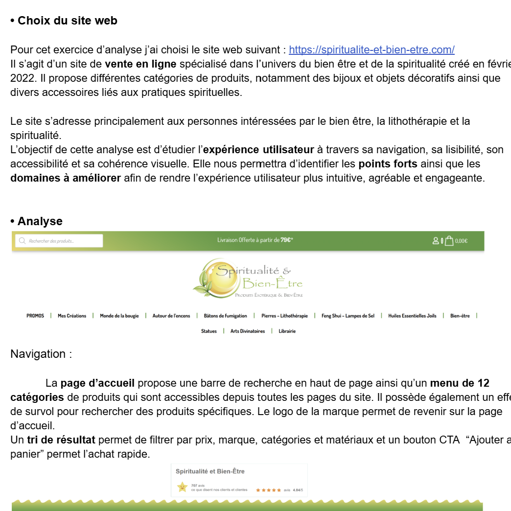Capture d'écran analyse UX 